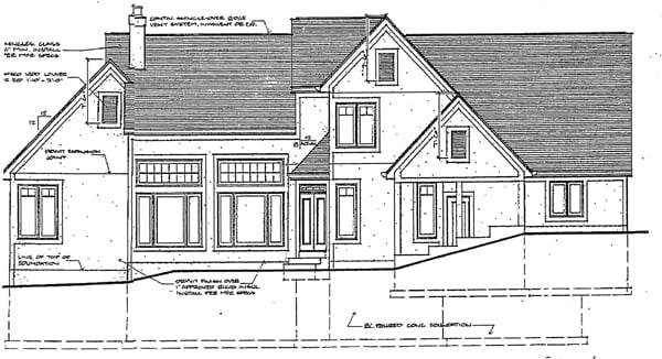Country, Traditional Plan with 2846 Sq. Ft., 3 Bedrooms, 4 Bathrooms, 3 Car Garage Rear Elevation