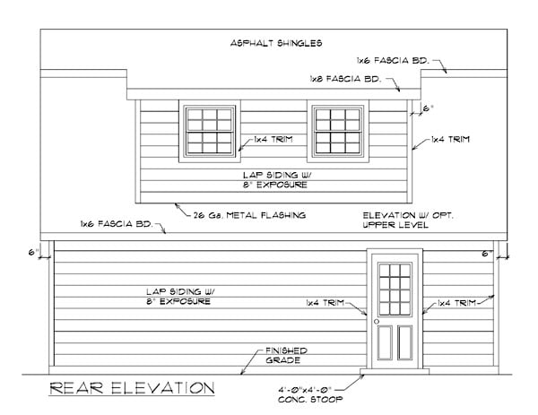 Garage Plan 94343 - 2 Car Garage Apartment Rear Elevation