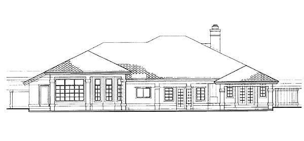 One-Story, Traditional Plan with 3286 Sq. Ft., 3 Bedrooms, 4 Bathrooms, 2 Car Garage Rear Elevation