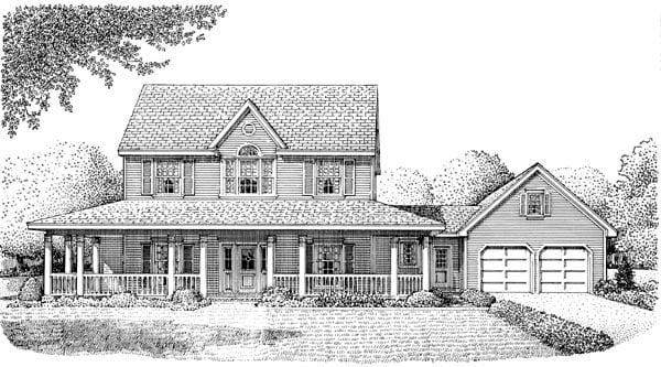 Country, Farmhouse Plan with 2489 Sq. Ft., 4 Bedrooms, 4 Bathrooms, 2 Car Garage Elevation