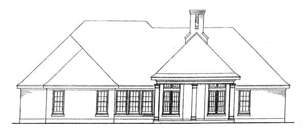 European, One-Story Plan with 1923 Sq. Ft., 3 Bedrooms, 2 Bathrooms, 2 Car Garage Rear Elevation