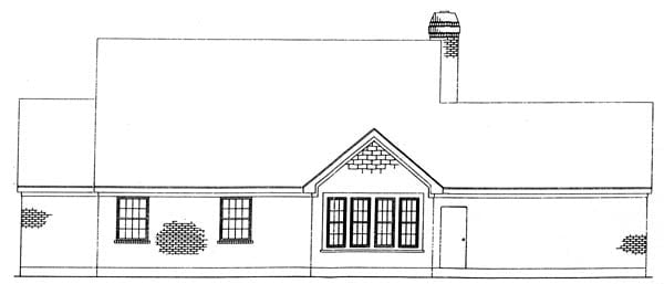Cottage, Craftsman, One-Story Plan with 1667 Sq. Ft., 3 Bedrooms, 2 Bathrooms, 2 Car Garage Rear Elevation