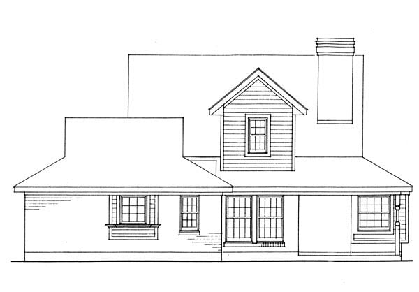 Country, Farmhouse, Southern Plan with 1783 Sq. Ft., 3 Bedrooms, 3 Bathrooms Rear Elevation