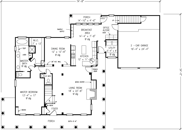 Plan 95665 | Farmhouse Style with 4 Bed, 3 Bath, 2 Car Garage