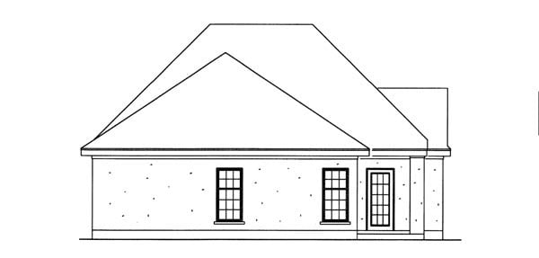 European Plan with 1621 Sq. Ft., 3 Bedrooms, 2 Bathrooms, 2 Car Garage Rear Elevation