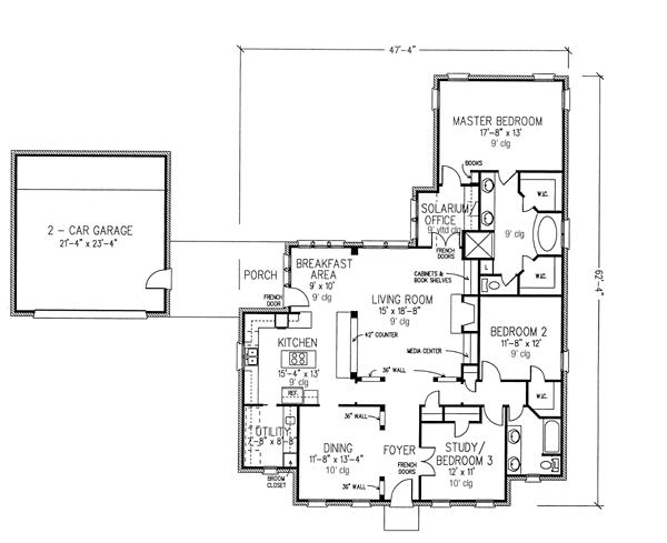 Plan 95723 | Colonial Style with 2 Bed, 2 Bath, 2 Car Garage