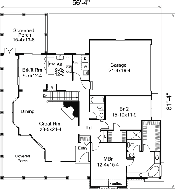 Plan 95810 | Traditional Style with 2 Bed, 2 Bath, 2 Car Garage