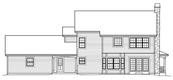 Cape Cod, Colonial, Country, Farmhouse Plan with 2368 Sq. Ft., 4 Bedrooms, 4 Bathrooms, 2 Car Garage Rear Elevation