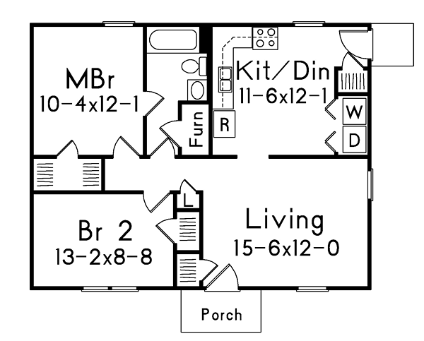 Plan 95987 | Ranch Style with 2 Bed, 1 Bath