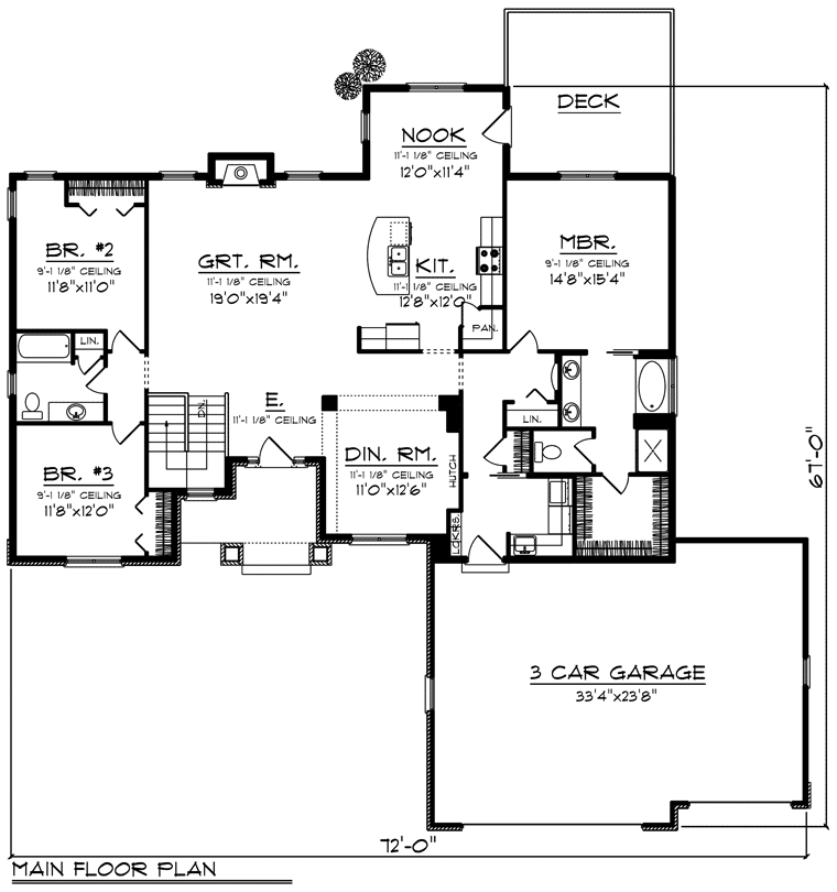 Plan 96156 | Ranch Style with 3 Bed, 2 Bath, 3 Car Garage