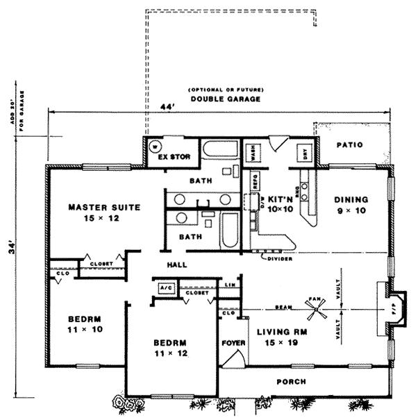 Plan 96567 | One-Story Style with 3 Bed, 2 Bath, 2 Car Garage