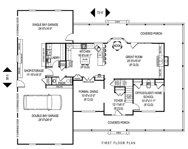 Plan 96877 | Farmhouse Style with 4 Bed, 3 Bath, 3 Car Garage