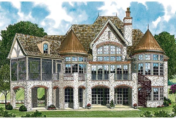 European Plan with 5051 Sq. Ft., 4 Bedrooms, 5 Bathrooms, 2 Car Garage Rear Elevation