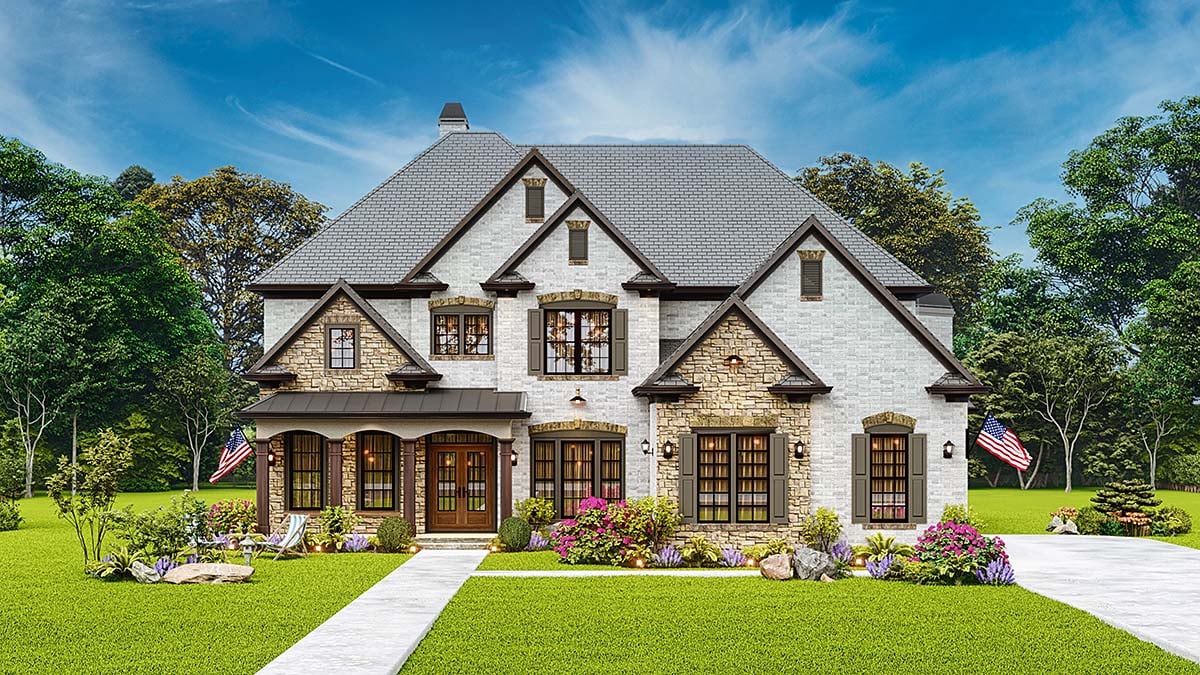 Country, European, Southern, Traditional Plan with 3338 Sq. Ft., 5 Bedrooms, 4 Bathrooms, 3 Car Garage Elevation