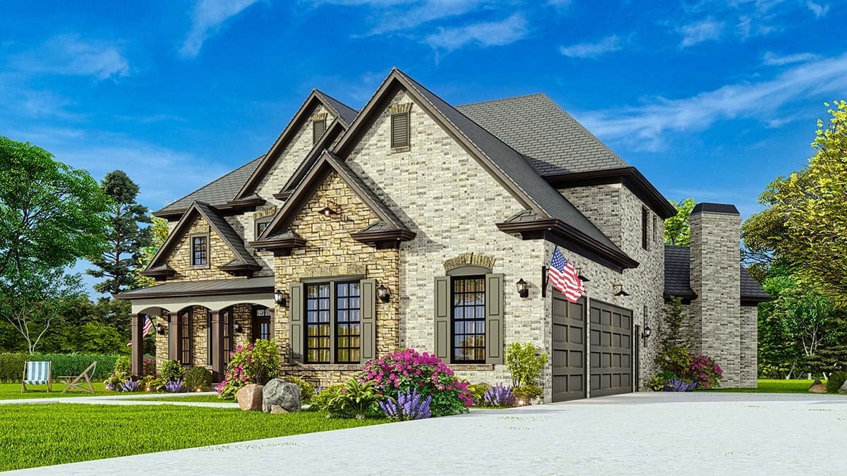 Country, European, Southern, Traditional Plan with 3338 Sq. Ft., 5 Bedrooms, 4 Bathrooms, 3 Car Garage Picture 2