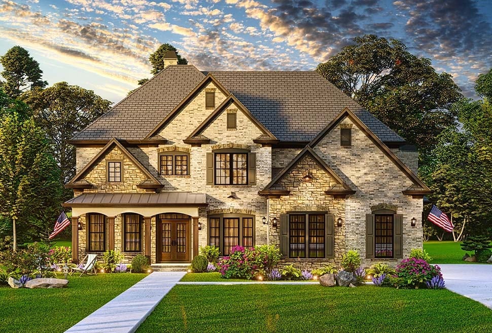 Country, European, Southern, Traditional Plan with 3338 Sq. Ft., 5 Bedrooms, 4 Bathrooms, 3 Car Garage Picture 8