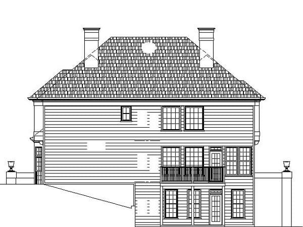 Colonial, European Plan with 2663 Sq. Ft., 4 Bedrooms, 4 Bathrooms, 3 Car Garage Rear Elevation