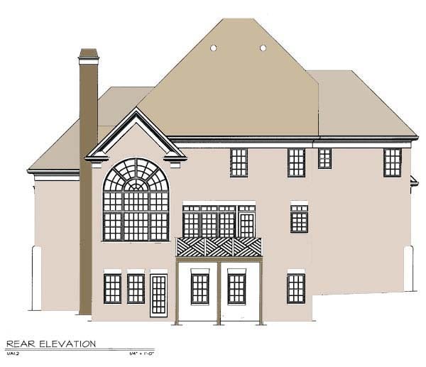 European Plan with 2520 Sq. Ft., 4 Bedrooms, 3 Bathrooms, 2 Car Garage Rear Elevation