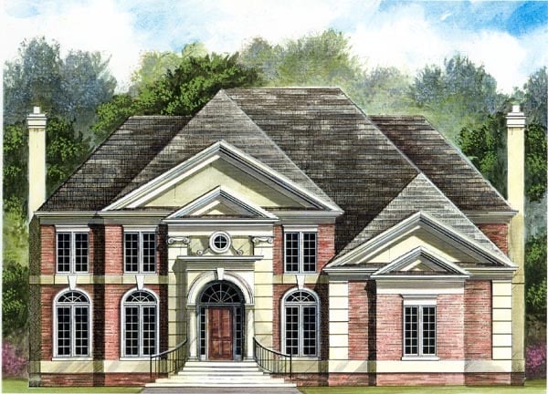 Colonial, European Plan with 2950 Sq. Ft., 4 Bedrooms, 4 Bathrooms, 3 Car Garage Elevation