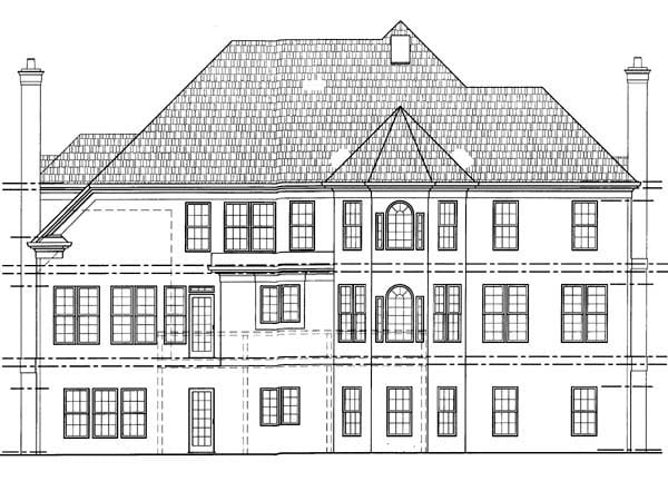 Colonial, European Plan with 2950 Sq. Ft., 4 Bedrooms, 4 Bathrooms, 3 Car Garage Rear Elevation