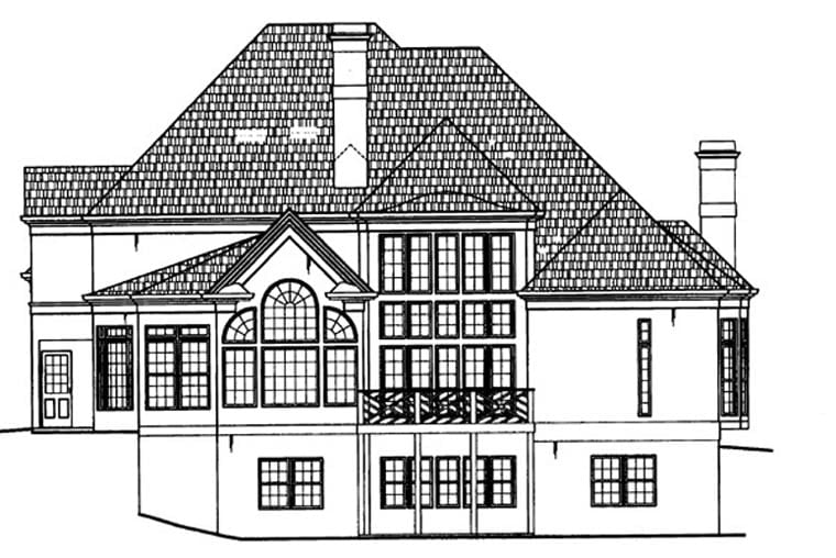 European, Greek Revival, Victorian Plan with 3143 Sq. Ft., 4 Bedrooms, 4 Bathrooms, 3 Car Garage Rear Elevation