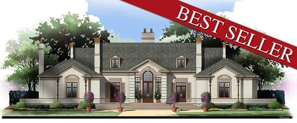 Colonial, European, One-Story Plan with 3820 Sq. Ft., 3 Bedrooms, 4 Bathrooms, 3 Car Garage Elevation