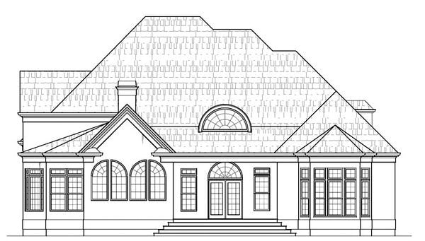 Colonial, Greek Revival Plan with 4579 Sq. Ft., 4 Bedrooms, 4 Bathrooms, 3 Car Garage Rear Elevation
