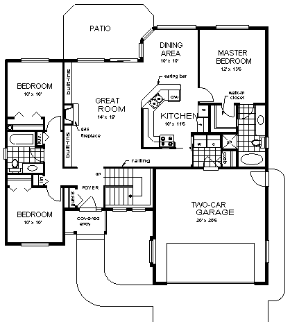 Plan 98885 | Ranch Style with 3 Bed, 2 Bath, 2 Car Garage