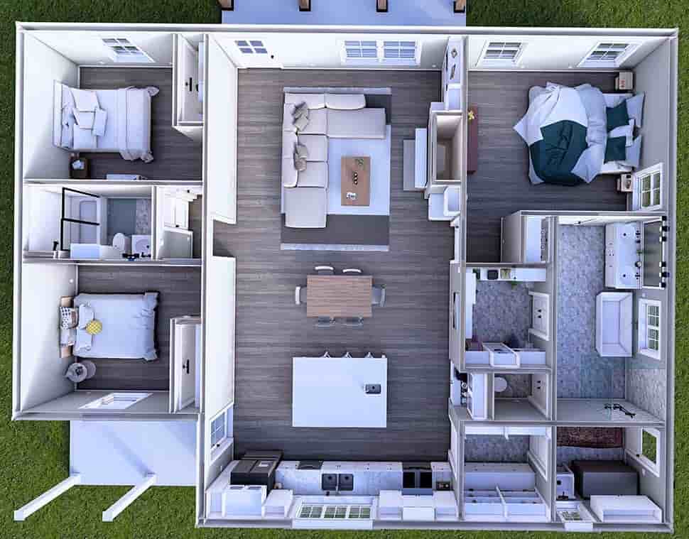Plan 77436 | Ranch Style with 3 Bed, 2 Bath