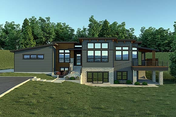 Modern Style with 3 Bed, 3 Bath, 3 Car Garage - House Plan 40963