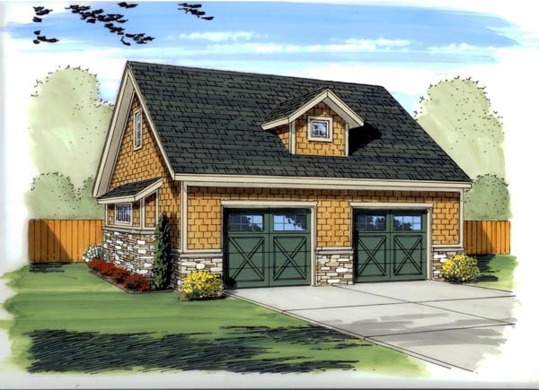 Plan 41128 | Traditional Style 2 Car Garage Apartment with 1 Bed, 1 Bath