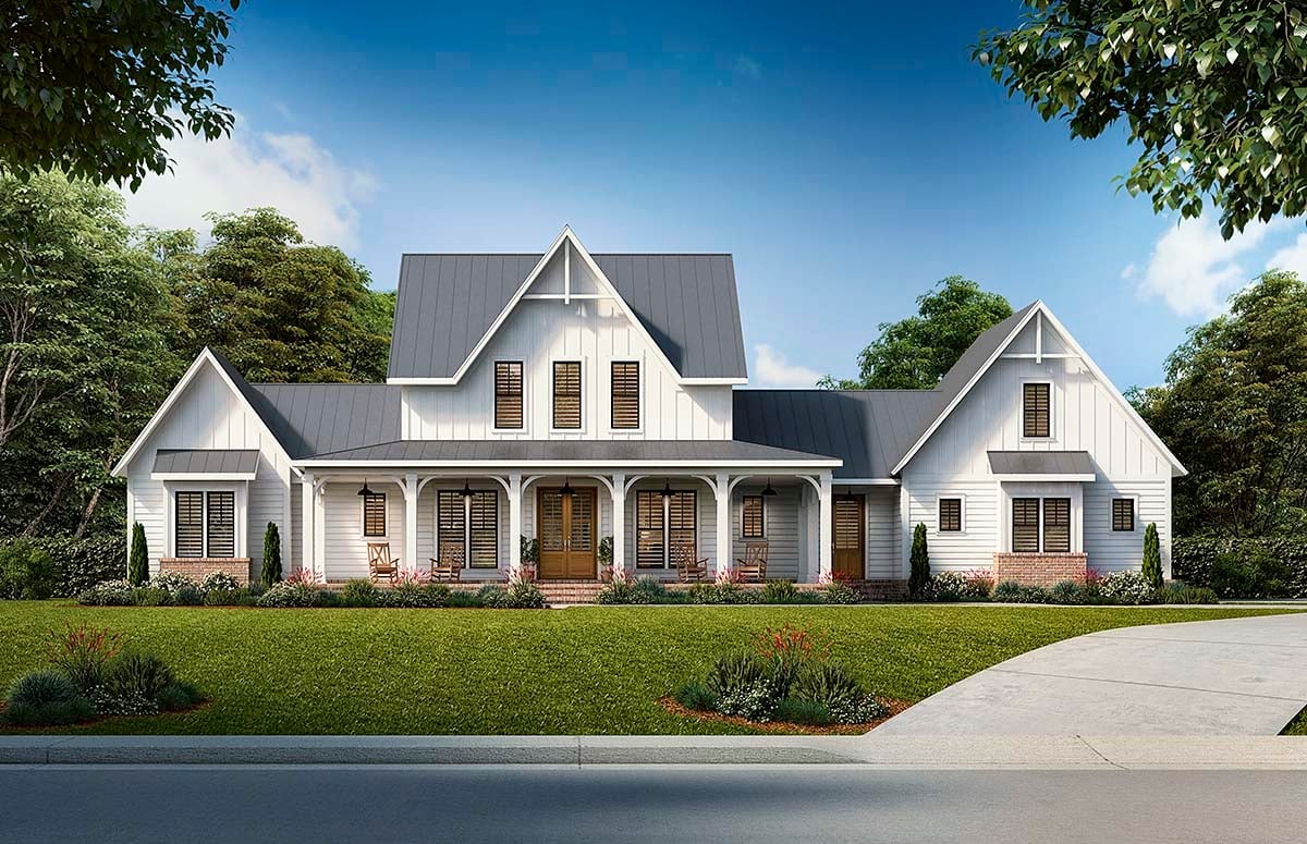Country, Farmhouse House Plan 41442 with 4 Bed, 3 Bath, 2 Car Garage Elevation