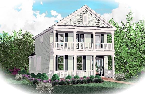 Colonial, Narrow Lot House Plan 46368 with 3 Bed, 3 Bath, 2 Car Garage Elevation