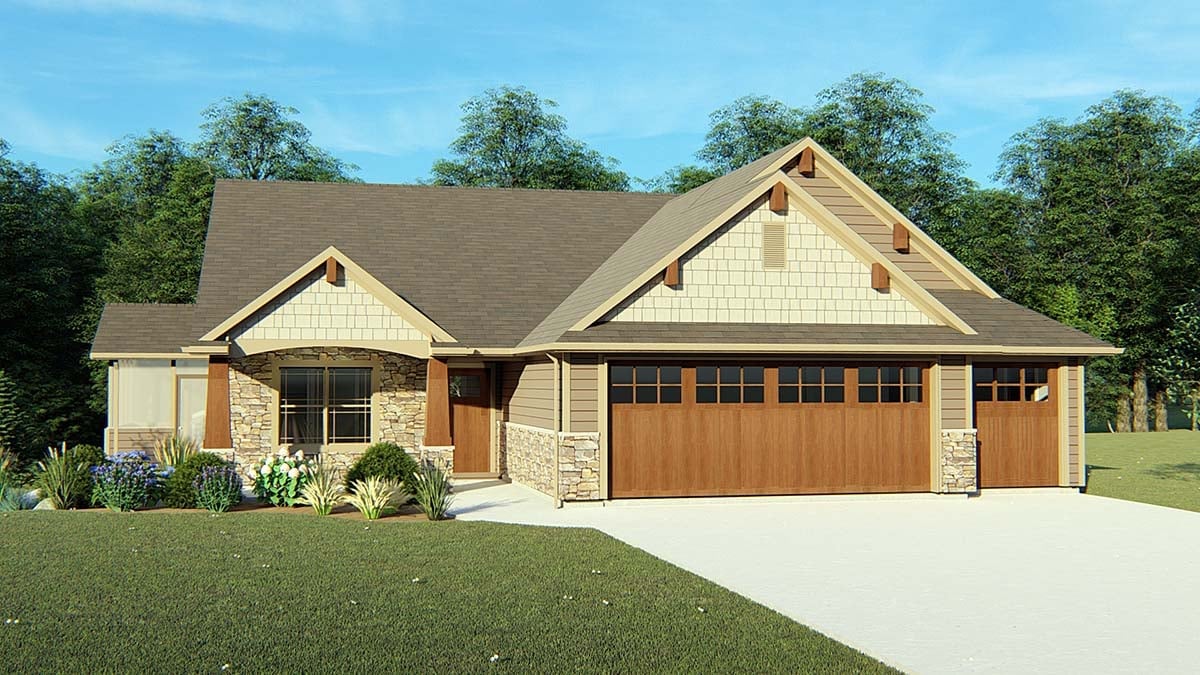 Plan 50725 | Traditional Style with 2 Bed, 2 Bath, 2 Car Garage