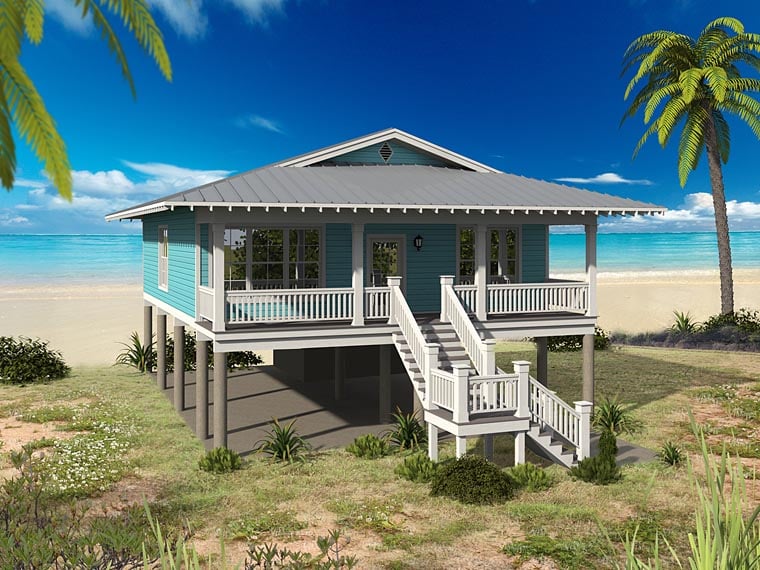 Plan 51497 | Beach Bungalow Style Home Plan on a Pier Foundation - Two ...