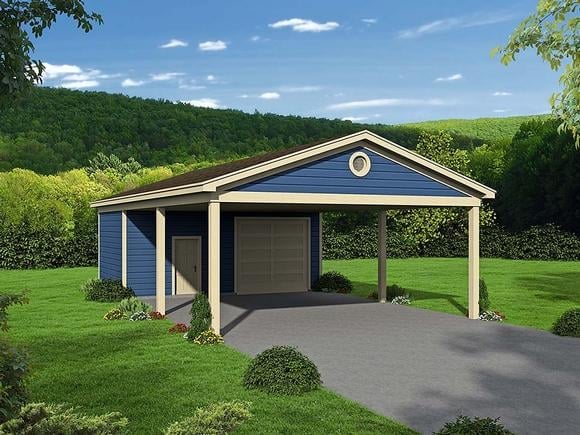 Carport Plans, 20'x20' Modern Two Car Garage Pavilion Blueprints