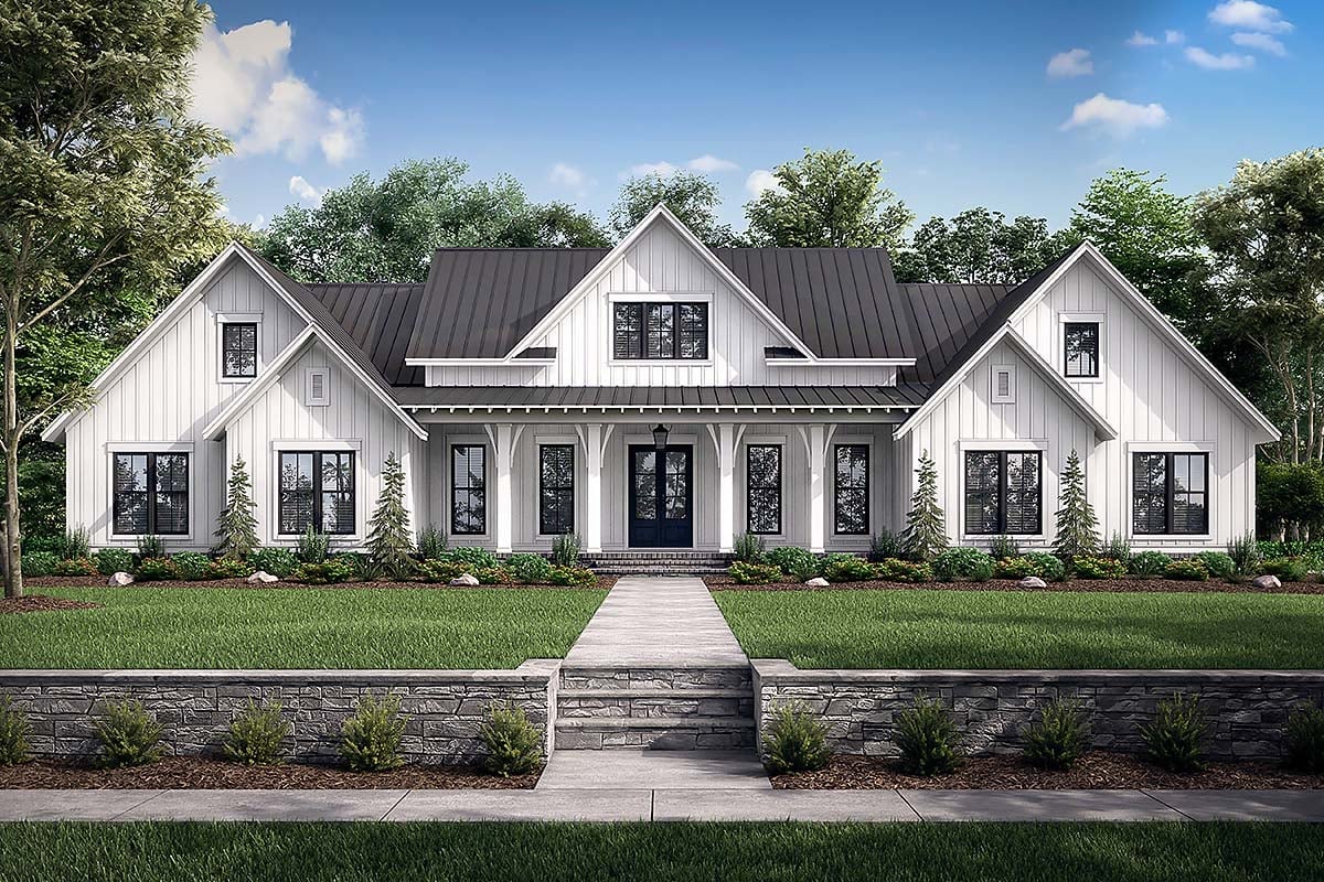 Country, Farmhouse, Traditional House Plan 56716 with 4 Bed, 4 Bath, 3 Car Garage Elevation