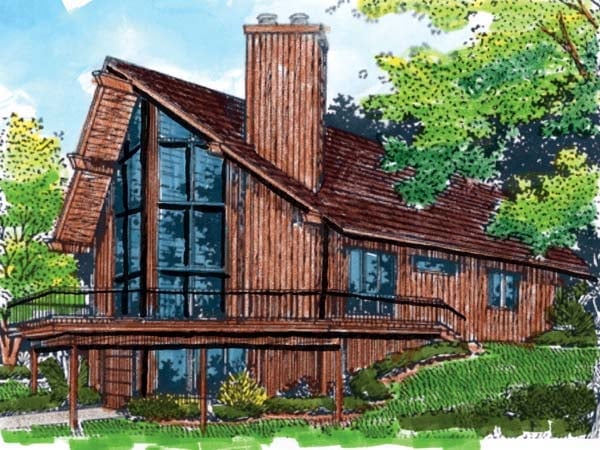 A-Frame, Narrow Lot House Plan 57438 with 3 Bed, 2 Bath, 1 Car Garage Elevation