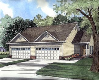Country, One-Story, Traditional Multi-Family Plan 61368 with 2 Bed, 2 Bath, 2 Car Garage Elevation
