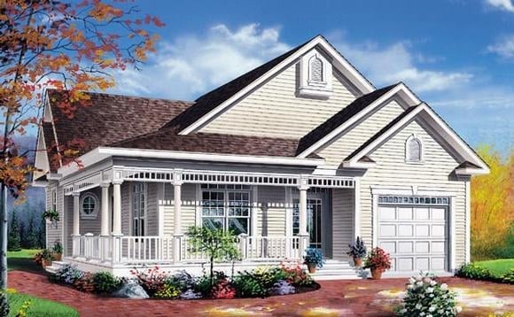 One-Story Style with 2 Bed, 1 Bath, 2 Car Garage - House Plan 65092
