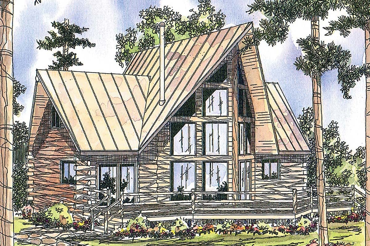 Contemporary, Log House Plan 69356 with 2 Bed, 2 Bath Elevation