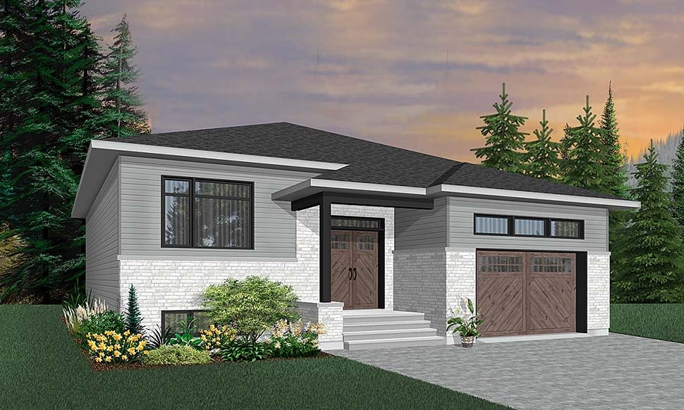 Plan 76484 | Modern Style with 3 Bed, 2 Bath, 1 Car Garage