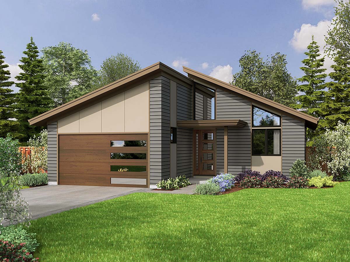 Contemporary, Ranch House Plan 81337 with 3 Bed, 2 Bath, 2 Car Garage Elevation