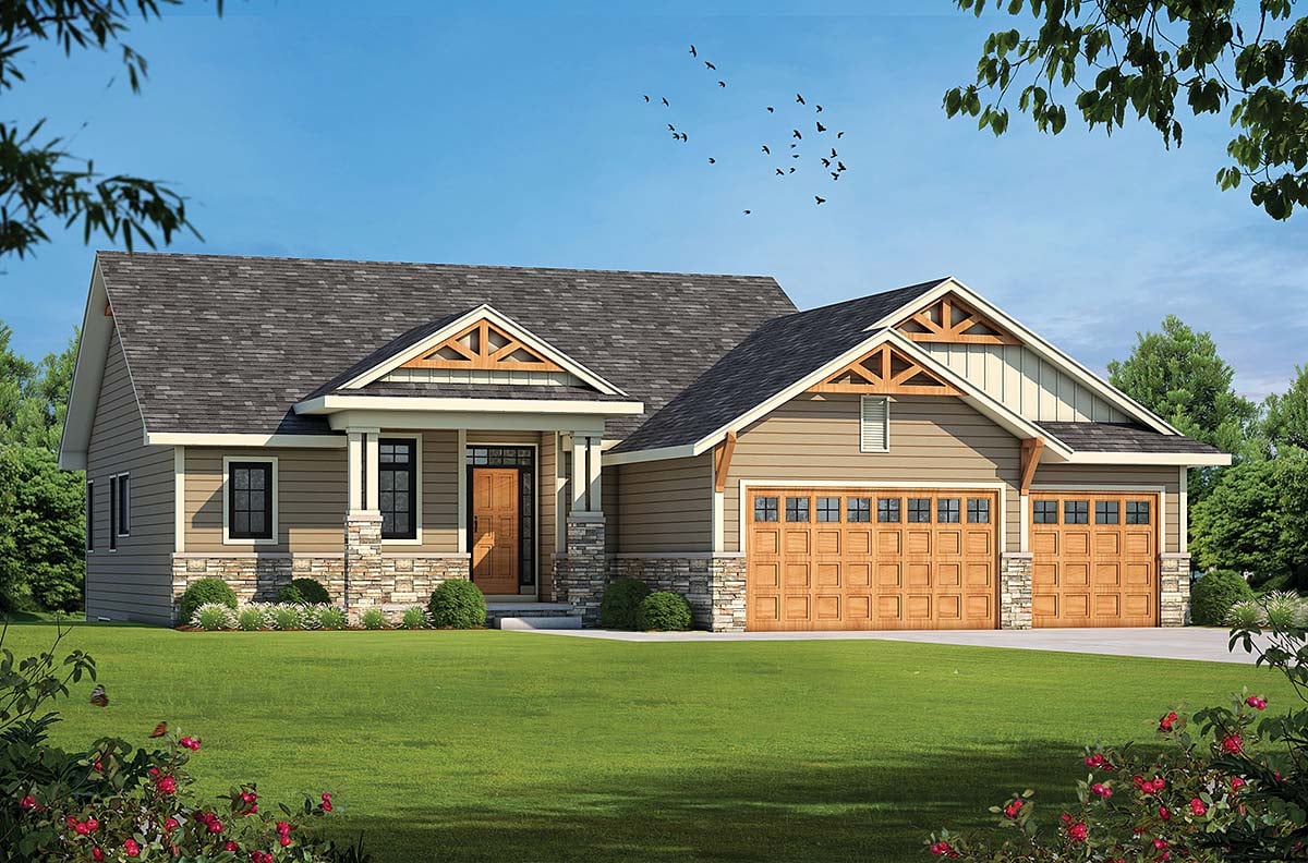 Craftsman, Traditional House Plan 81402 with 4 Bed, 3 Bath, 3 Car Garage Elevation