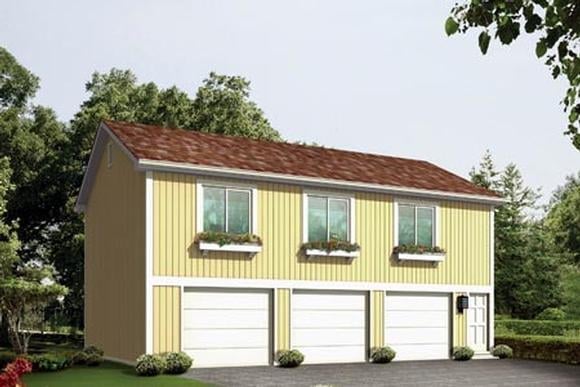 with 2 Bed, 1 Bath, 3 Car Garage - House Plan 87897