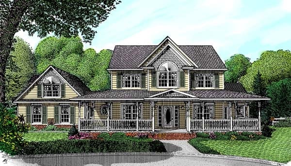 Farmhouse Style with 4 Bed, 3 Bath, 2 Car Garage - Plan 96823