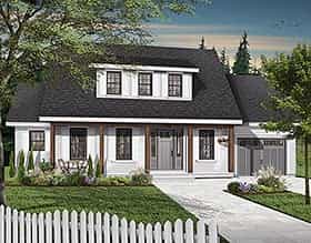 Cape Cod, Country House Plan 65308 with 3 Bed, 3 Bath, 1 Car Garage Elevation