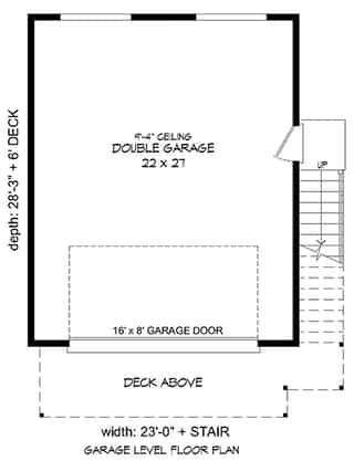 Contemporary, Modern Garage-Living Plan 40823 with 1 Bed, 1 Bath, 2 Car Garage First Level Plan