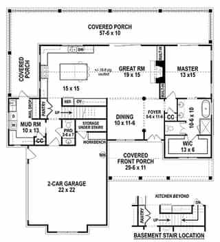 Country, Farmhouse, Southern House Plan 72252 with 3 Bed, 4 Bath, 2 Car Garage First Level Plan