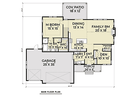 Craftsman, Farmhouse House Plan 40965 with 4 Bed, 3 Bath, 3 Car Garage First Level Plan